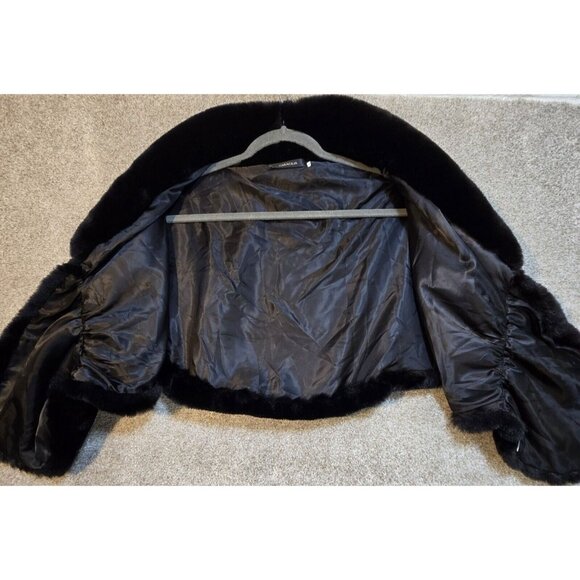 Caracilia Black Faux Fur Stole Shoulder Wrap Soft Festive Glam Party Lined Sz L - Picture 8 of 9